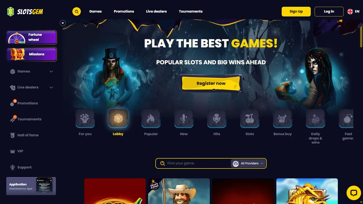 Slotsgem Casino desktop casino games view