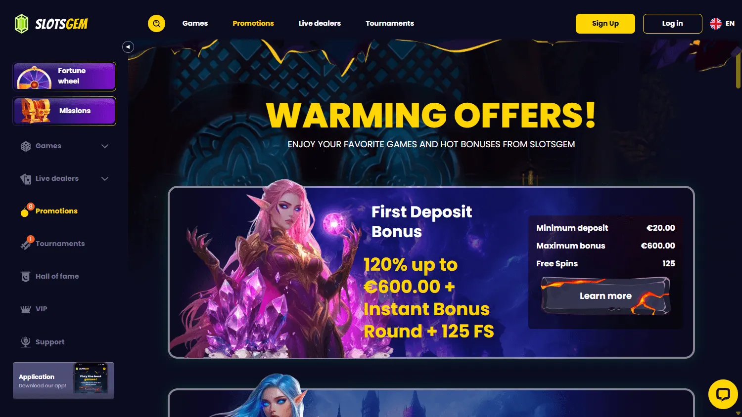 Slotsgem Casino desktop promotions view
